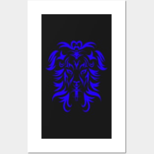 Tribal Tattoo Art Blue Lion Head Posters and Art